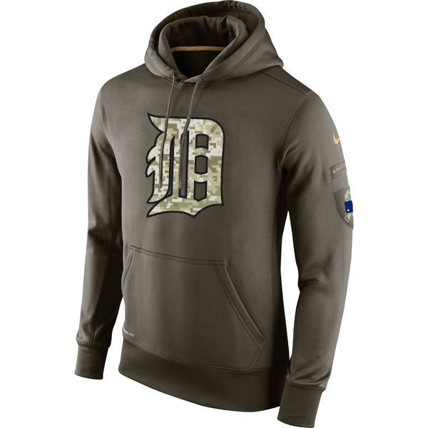 MLB Men Detroit Tigers Nike Olive Salute To Service KO Performance Hoodie Green->los angeles dodgers->MLB Jersey
